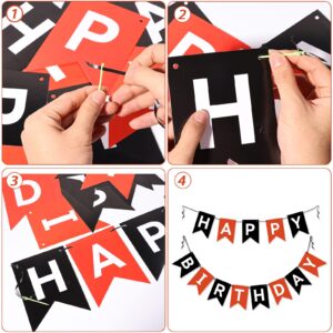 GBAUKAFHE Happy Birthday Banner Sign,Happy Birthday Decorations Black and Red Birthday Flag Bunting for Birthday Party Backdrop Decor Party Supplies for Kids Girls Boys Women Party Garland for Kids