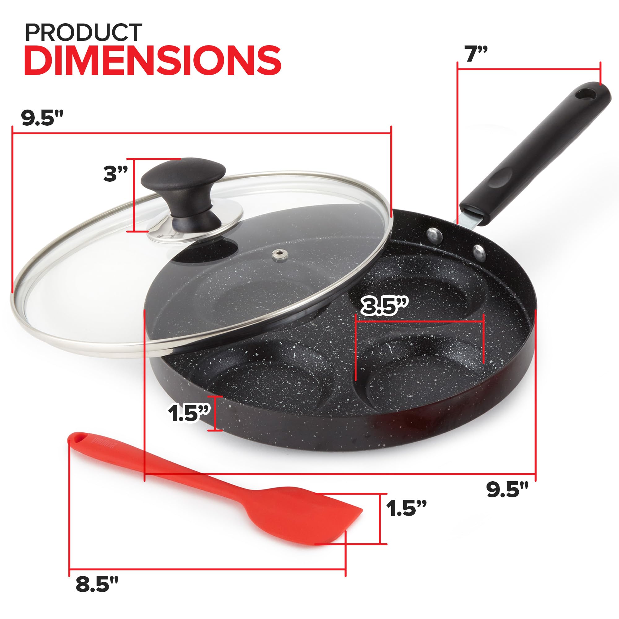 Modern Innovations 4-Cup Nonstick Egg Frying Pan with Lid, Fried Egg Pan, Omelette Pan, Mini Pancake Pan for Stove Top Gas & Electric, Small Egg Skillet, Breakfast Sandwich Maker