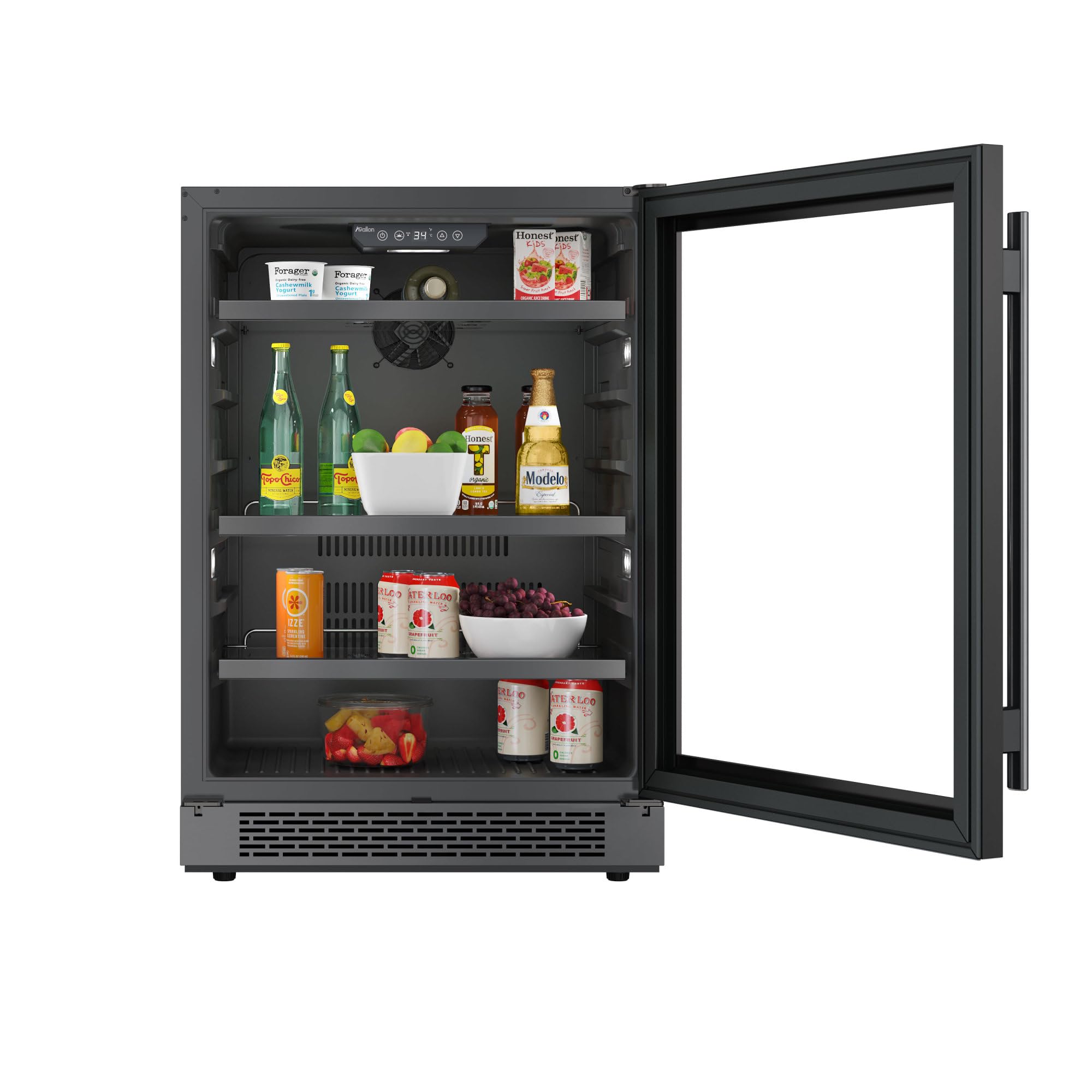 Avallon ABR241BLSS 24 Inch Wide 140 Can Energy Efficient Beverage Center with LED Lighting, Double Pane Glass, Touch Control Panel and Left Swing Door