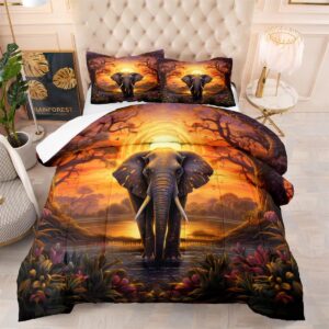 ydtwnyq queen comforter set 3 pcs wild animal elephant printed soft bedding comforter sets queen size comforter with 2 pillowcases for all seasons