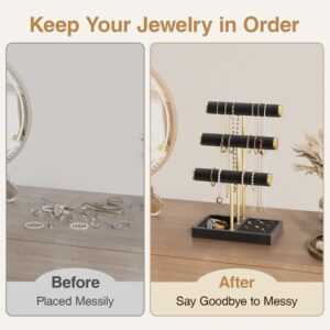 bussdis 3 Tier Bracelet Holder Display - Detachable T Bar Black Velvet Bracelet Holder, Jewelry Holder Organizer for Bracelet, Necklace, Watches, Rings