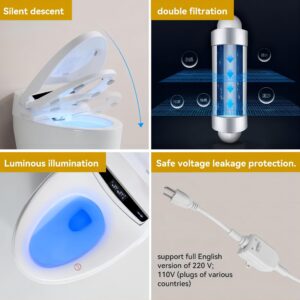 Automatic Flushing, Manual Flipping, Modern Classic Elongated with Dryer, Warm water, Foot Sensor Operation, Heated Bidet Seat, Tankless Smart Toilet with LED Display