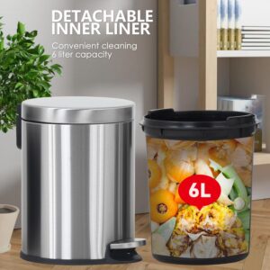 FDW 1 Sets of Trash Cans Mini Trash Can Stainless Steel Trash Bin with 6L/1.6Gallon Foot Pedal Modern Design for Bathroom,Bedroom,Office or Resturant (2)