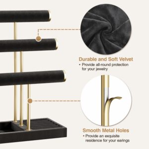 bussdis 3 Tier Bracelet Holder Display - Detachable T Bar Black Velvet Bracelet Holder, Jewelry Holder Organizer for Bracelet, Necklace, Watches, Rings