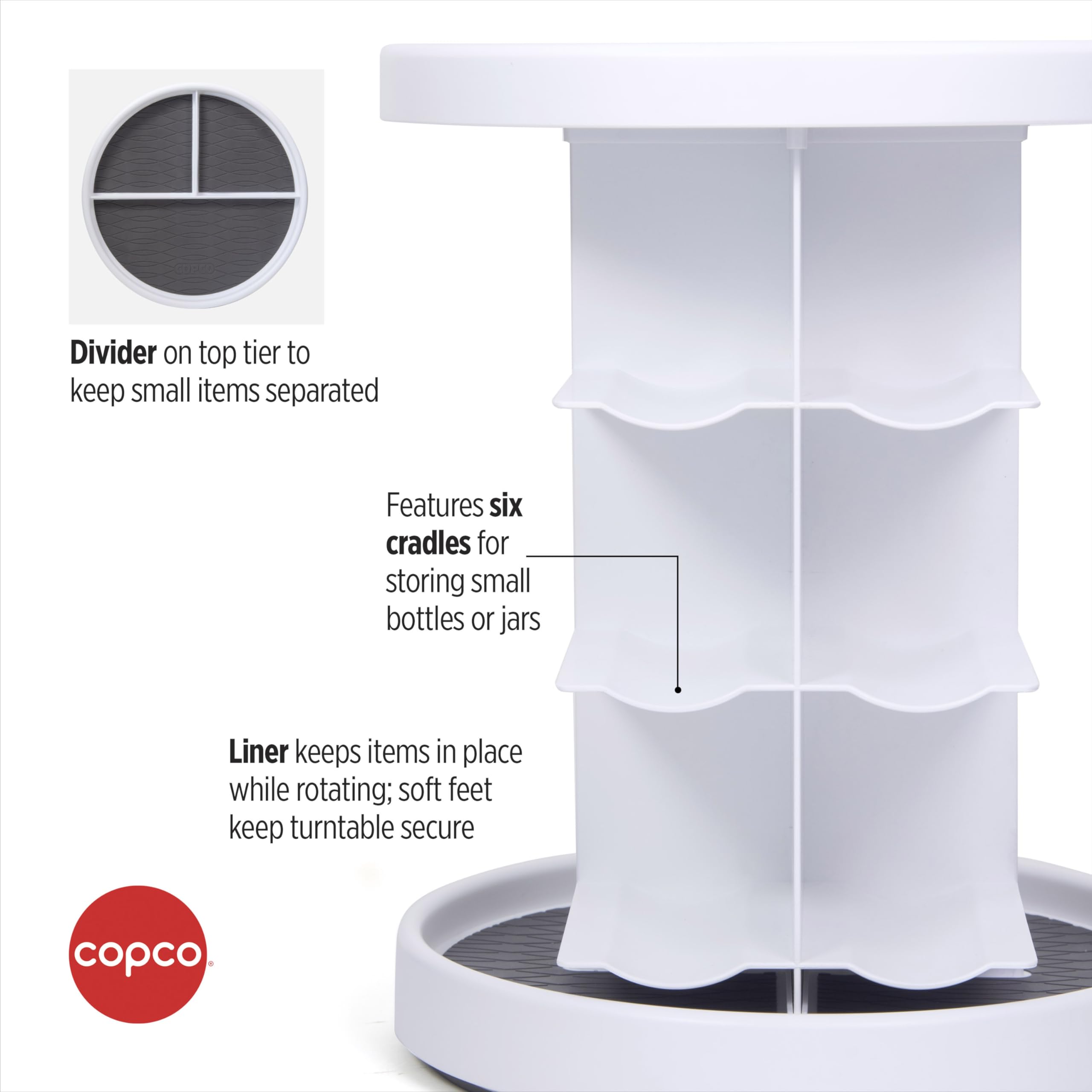 Copco White and Gray 2 Tier Vitamin Turntable with 6 Cradles for Vitamins, Supplements, ect with Non Slip Grip and Stacked Layers for Spae Saving