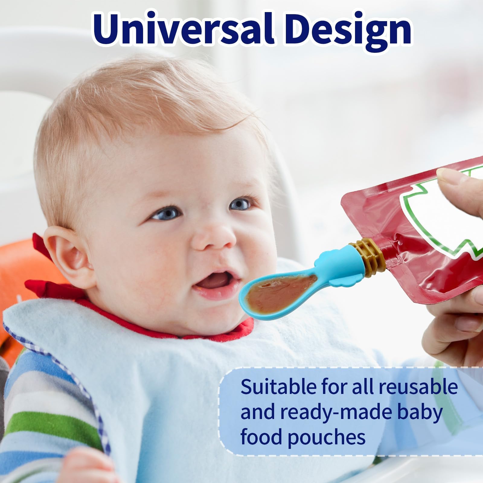 Guyemnat Reusable Baby Food Pouches Silicone Squeeze Spoons, Pouch Topper No Spill, Pouch Attachment Toppers, Baby Travel Essential, Protects Toddler Mouth, BPA Free, 4 Pack