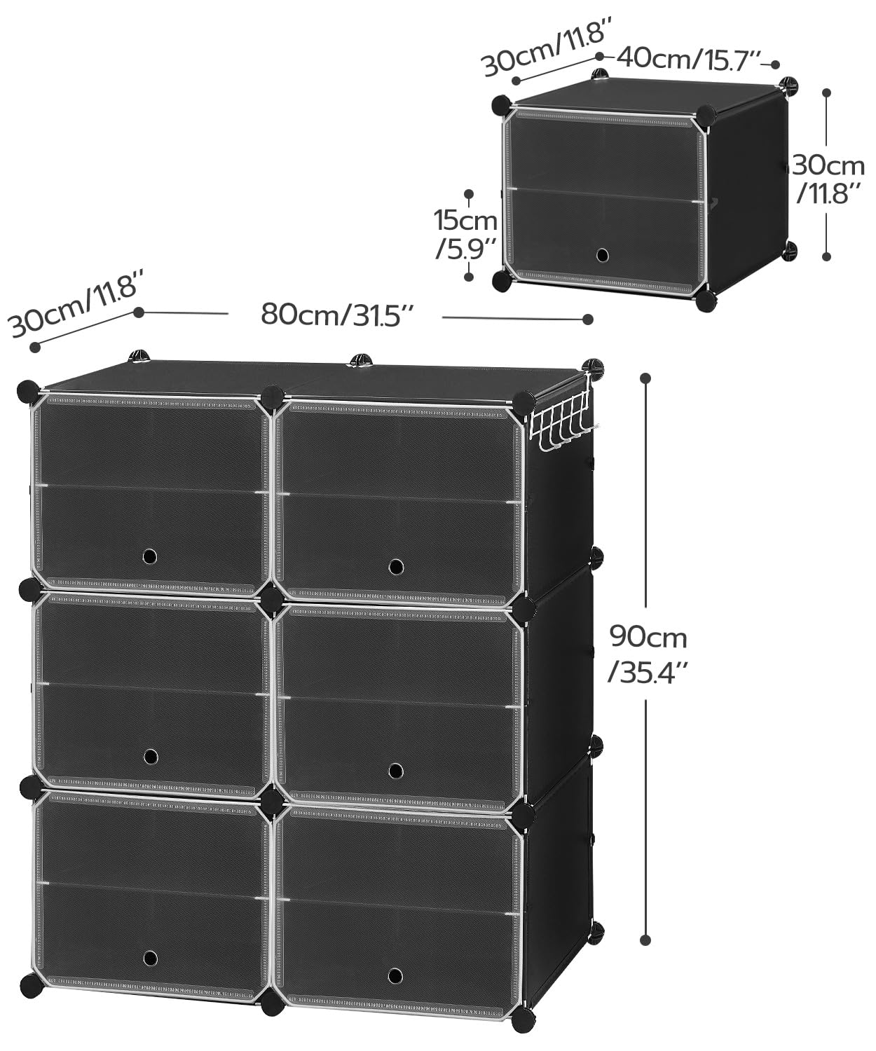 HOOBRO Shoe Rack, 6 Cubes Shoe Organizer with Doors, Plastic Panel Shoe Storage Cabinet for 24 Pairs of Shoes, for Closet, Bedroom, Entryway, Hallway, Black BK26SC01G1