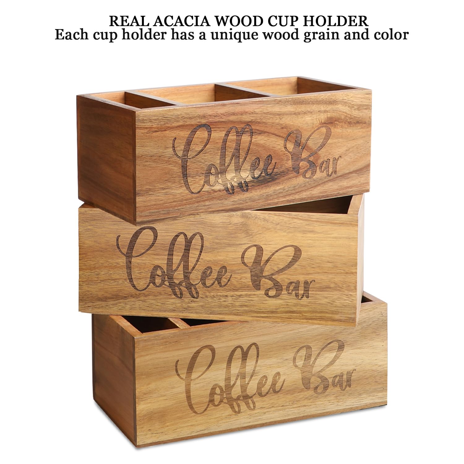 LBEMEY Acacia Wood Coffee Bar Station Organizer,Coffee Station Organizer for Cup Lid Stirrers Pod, Disposable Coffee Cup Holder, Farmhouse Coffee Bar Accessories Decor, Brown Labeled Coffee Bar