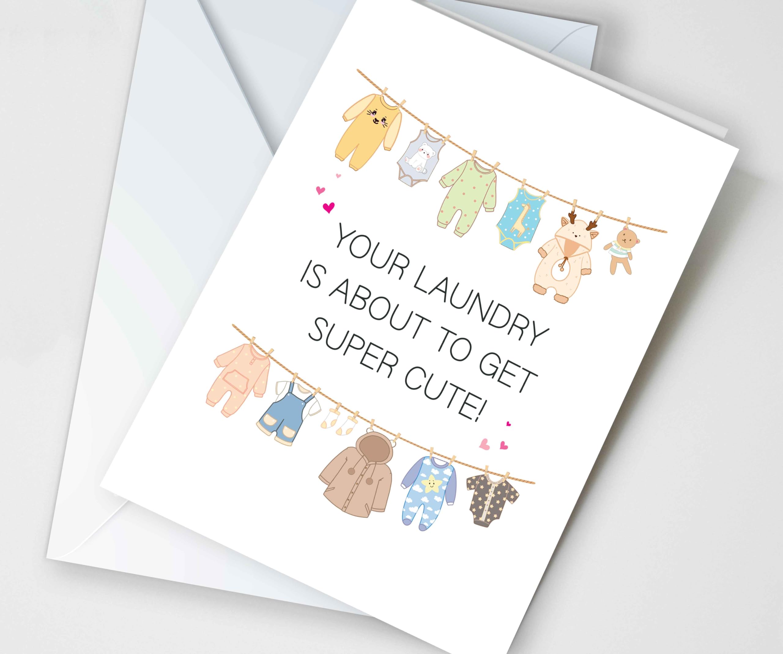 Baby Shower Cards, New Baby Congratulations Gift for New Parents, Cute Laundry Is About to Get Cute Card, Gender Reveal Congrats Pregnancy Card (Cute Laundry - Neutral)