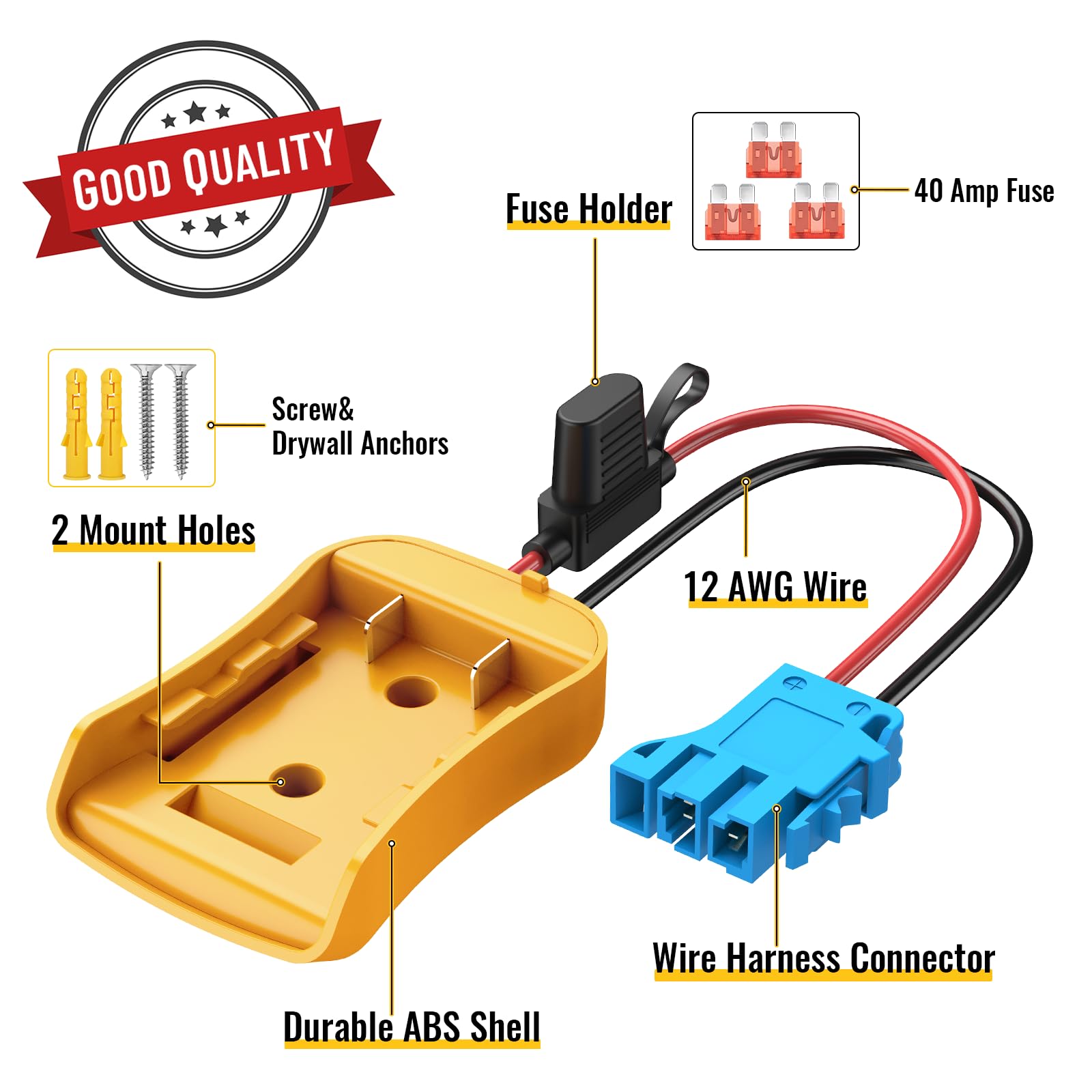 Azocek Power Wheels Adapter for Dewalt 20V Battery with Wire Harness Connector Compatible with Peg-Perego Children Ride-on Car, 12AWG Wire with 40A Fuse