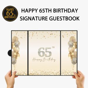 DARUNAXY Black Gold 65th Birthday Party Decorations, Happy 65th Birthday Alternative Signature Guest Book for Men Women Cheers to 65 Years Old Gifts 65 Birthday Signing Card Board Party Supplies