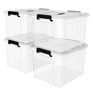 cetomo plastic storage bin box organizing container with lid and secure latching buckles, clear, 72qt x 4, pack of 4