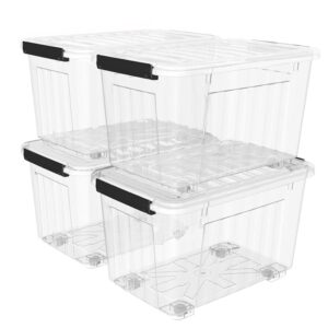 cetomo plastic storage bin box stackable and nestable with lid and secure latching buckles, clear, 85qt x 4, pack of 4