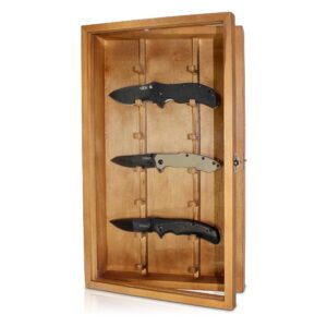 wooden knife display case with lockable clear acrylic cover - wall knife display - pocket knife display case – knife cases for collections - knife shadow box