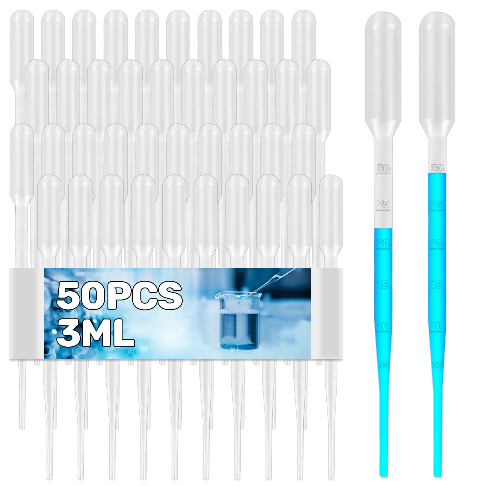 MAQIHAN Disposable Pipettes Dropper 50pcs - 3ml Plastic Pipettes Droppers Pippettes Pippets Water Dropper Mini Transfer Pipettes Droppers for Ersessential Oils Pipets Small Measuring Liquid Dropper