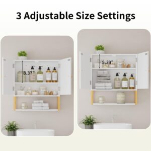 VOXANOXI Bathroom Cabinet Wall Mount, Premium Design Over The Toilet Storage Cabinet, Medicine Cabinet with 2 Doors and an Open Shelf, Wall Cabinet can Also be Used in The Laundry Room and Kitchen