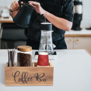 LBEMEY Acacia Wood Coffee Bar Station Organizer,Coffee Station Organizer for Cup Lid Stirrers Pod, Disposable Coffee Cup Holder, Farmhouse Coffee Bar Accessories Decor, Brown Labeled Coffee Bar