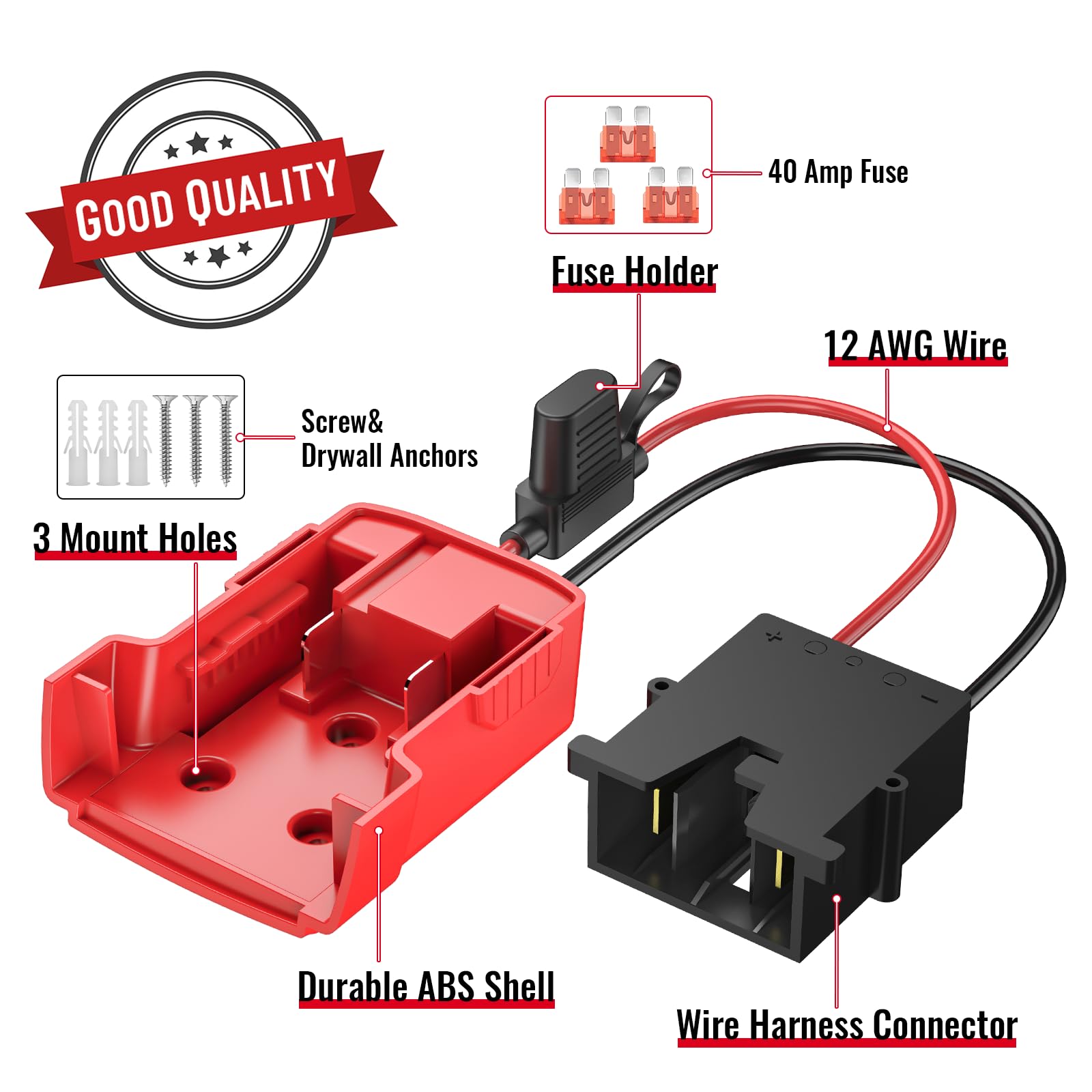 Azocek Power Wheels Adapter for Milwaukee M18 Battery with Wire Harness Connector Compatible with 12 Volt Power Wheels, 12AWG Wire with 40A Fuse