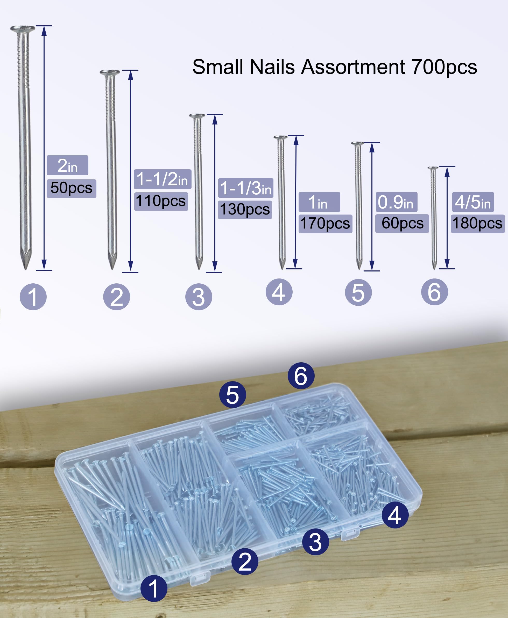 Eujqo Nails for Hanging Pictures Small Nails Picture Hanging Nails 700Pcs Finishing Nails Hardware Nails for Wall Wood Nails