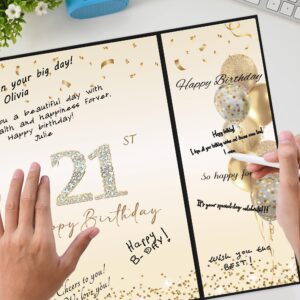 DARUNAXY Black Gold 21st Birthday Party Decorations, Happy 21st Birthday Alternative Signature Guest Book for Men Women Cheers to 21 Years Old Gifts 21 Birthday Signing Card Board Party Supplies