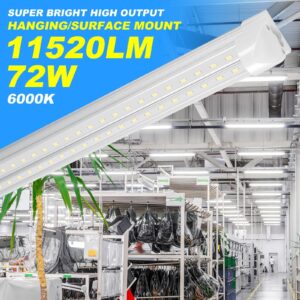 Phiwicsh 8FT LED Shop Light 10 Pack, Hanging/Surface Mount 6000K/White Light LED Tube Light, Plug & Play 72W 11520LM Super Bright High Output T8 LED Ceiling Lighting, Linkable Shop Lights for Garage