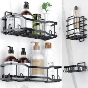 shower caddy bathroom shelves, the athena silken black 4 set, 40lb capacity, adhesive tape - no drill-rustproof -gorgeous powder coated 304 stainless steel shower organizer for kitchen and home decor