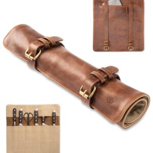 Angus Stoke knife roll bag, genuine buffalo leather - chef's knife bag with 7 slots + extra accessories bag Soeren (Mahogany)