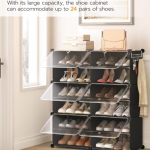 HOOBRO Shoe Rack, 6 Cubes Shoe Organizer with Doors, Plastic Panel Shoe Storage Cabinet for 24 Pairs of Shoes, for Closet, Bedroom, Entryway, Hallway, Black BK26SC01G1