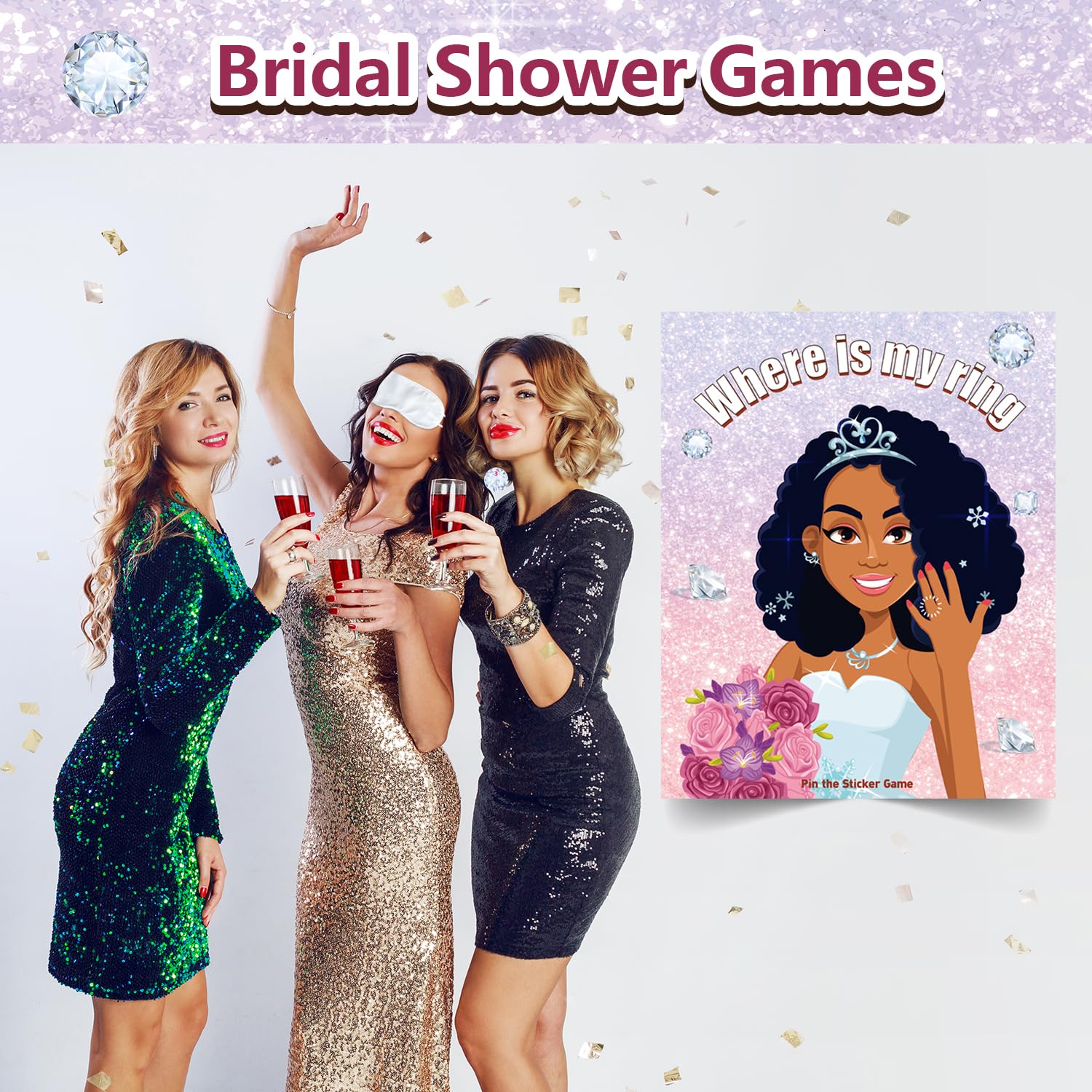 Bridal Shower Bachelorette Party Games, Pin The Ring on The African American Bride Game Bridal Shower Wedding Engagement Party Games Girls Night - 56 Guests