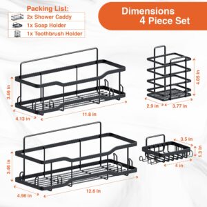 Shower Caddy Bathroom Shelves, The Athena Silken Black 4 Set, 40LB Capacity, Adhesive Tape - No Drill-Rustproof -Gorgeous Powder Coated 304 Stainless Steel Shower Organizer for kitchen and Home Decor