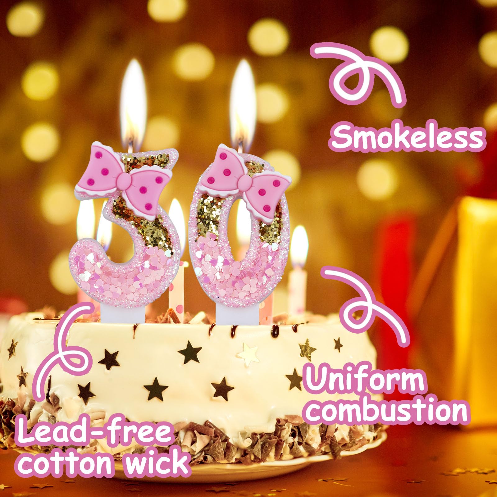 Girls Pink 1 Number Birthday Candles, Gold Glitter Pink Number Candles with Bow, Cake Number 1 Birthday Candles for Cake, Candles for Cake, Happy 1st Birthday Party Decoration Celebration for Girls