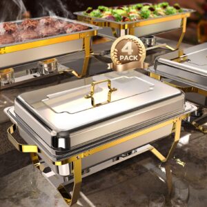 chafing dishes for buffet 4 pack, 8qt [elegant gold and silver colors] stainless steel chafing dish buffet set [sturdy and high grade] chafers and buffet warmers sets for any party with complete set