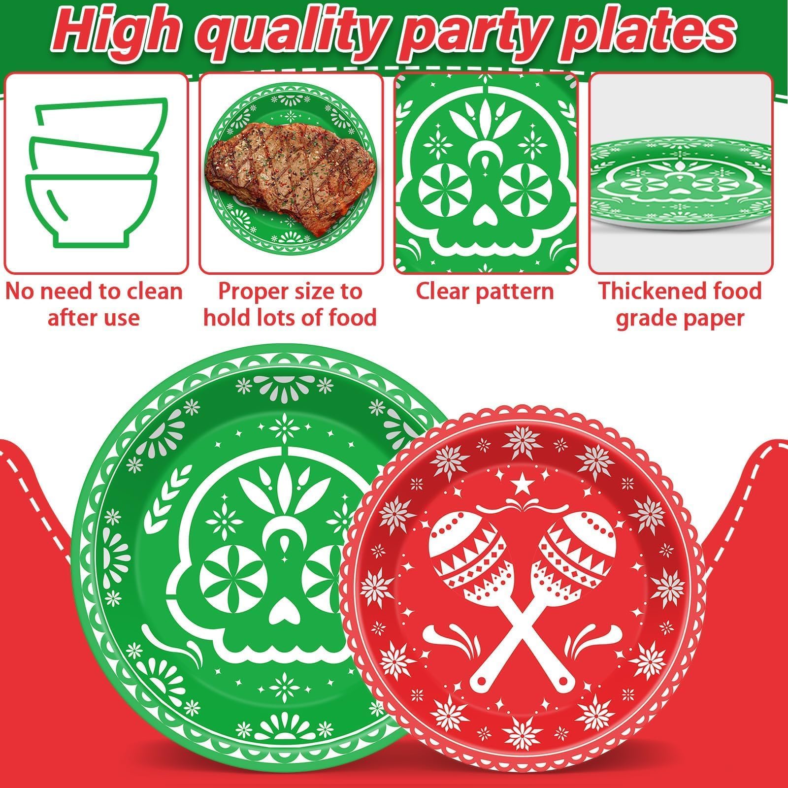 96 Pcs Mexican Fiesta Tableware Cinco De Mayo Party Supplies for 24 Guests Mexican Papel Picado Plates Napkins for Mexican Fiesta Party Decorations Fiesta Taco Birthday Baby Shower Party Favors