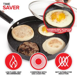 Modern Innovations 4-Cup Nonstick Egg Frying Pan with Lid, Fried Egg Pan, Omelette Pan, Mini Pancake Pan for Stove Top Gas & Electric, Small Egg Skillet, Breakfast Sandwich Maker