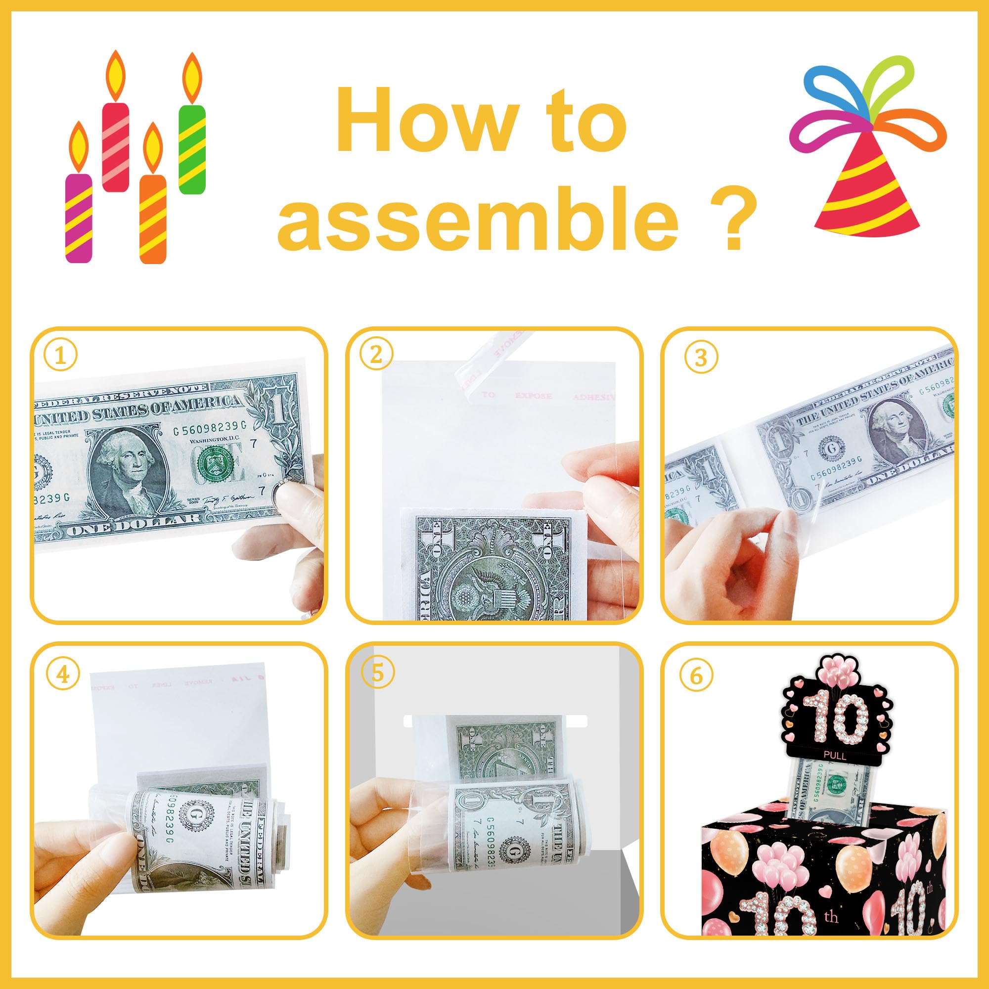 10th Birthday Surprise Gift, Happy Birthday Money Gift for Cash, 10th Birthday Gifts for Boys Girls, Birthday Party Decorations Supplies（with 35PCS Bags）