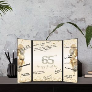 DARUNAXY Black Gold 65th Birthday Party Decorations, Happy 65th Birthday Alternative Signature Guest Book for Men Women Cheers to 65 Years Old Gifts 65 Birthday Signing Card Board Party Supplies