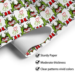 YESCUSTOM Personalized Name Wrapping Paper, 58"x23" Custom Christmas Wrapping Paper Rolls, Christmas Gift Wrap for Him Her Boys Girls Mom Dad