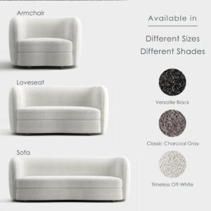 Furniture of America Nimiane Modern Boucle Loveseat Couch with Curved Arms and Wooden Legs, Comfy Fabric Upholstered Small Sofa for Living Room, Bedroom, Home Office, Off-White