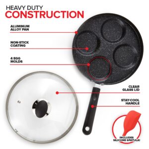 Modern Innovations 4-Cup Nonstick Egg Frying Pan with Lid, Fried Egg Pan, Omelette Pan, Mini Pancake Pan for Stove Top Gas & Electric, Small Egg Skillet, Breakfast Sandwich Maker