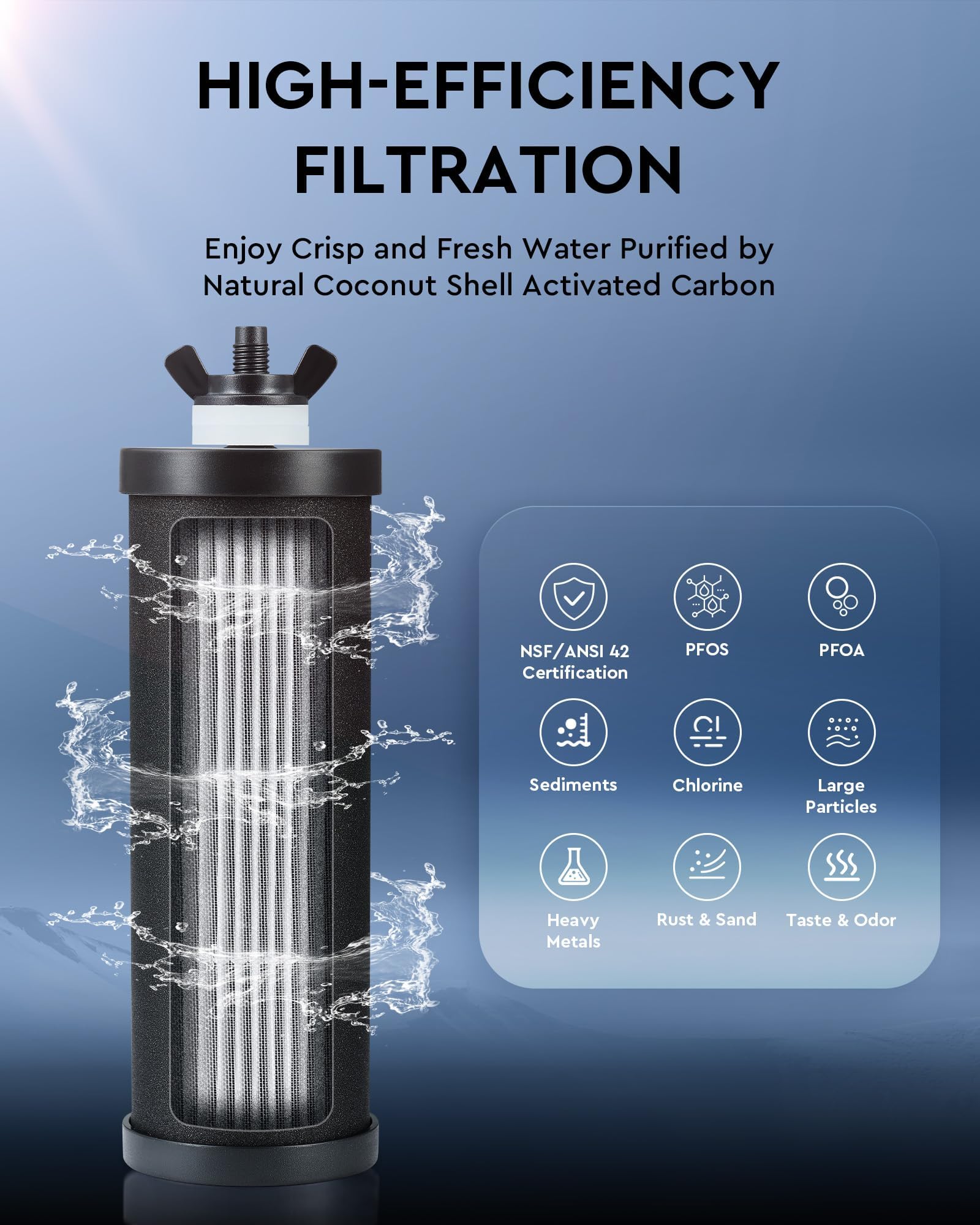 CO-Z Gravity-Fed Water Filter System, 2.25 Gallons Countertop Water Filtration System, 304 Stainless Steel Gravity Water Purifier with 2 Carbon Filters & Water Spigot, NSF/ANSI 42 Certification