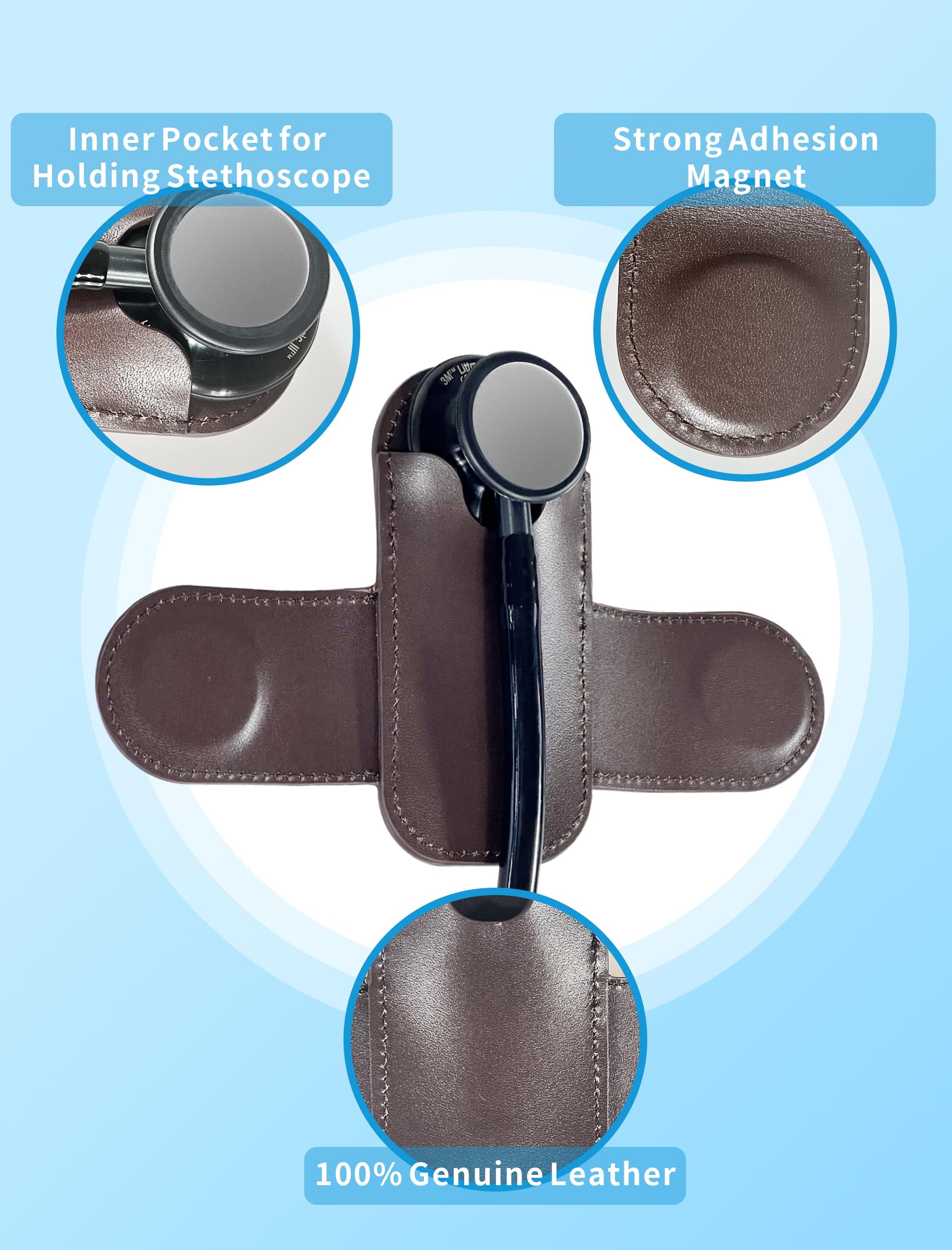 CaseLeather Stethoscope Holder, Genuine Top-Grain Leather | Strong & Durable | Magnetic Closure - Easy Access | for Doctors, Nurses, Adult, Dual Head (Brown)