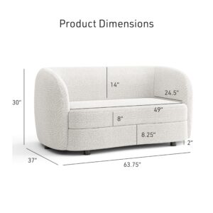 Furniture of America Nimiane Modern Boucle Loveseat Couch with Curved Arms and Wooden Legs, Comfy Fabric Upholstered Small Sofa for Living Room, Bedroom, Home Office, Off-White