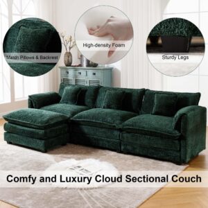 GNIXUU 112" Oversized Sectional Sofa Cloud Couch for Living Room, Modern Chenille L Shaped Couch, Comfy Boucle Modular Sofa Sleeper with Moveable Ottoman & Memory Foam(Emerald)