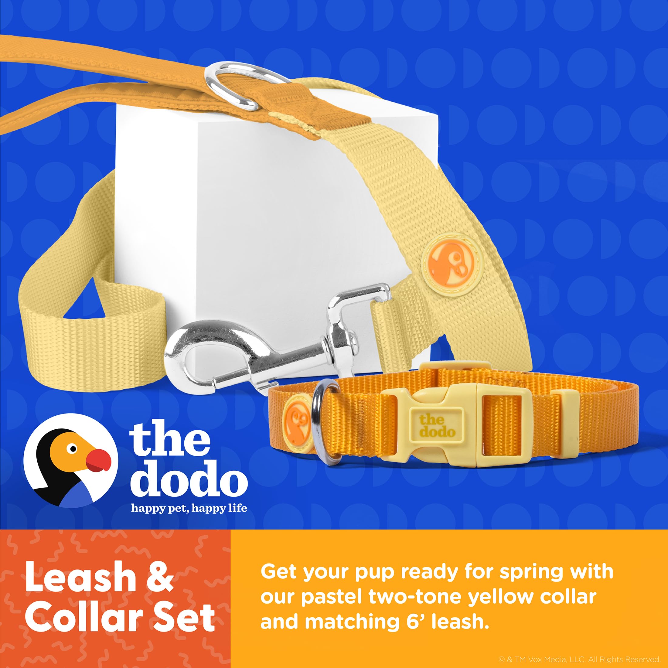 The Dodo All Nylon Yellow Collar and Leash Set - Medium; Matching Cute Leash and Collar Set; Waterproof Dog Leash and Collar Set, Perfect for Beach Day or Trips to The Lake