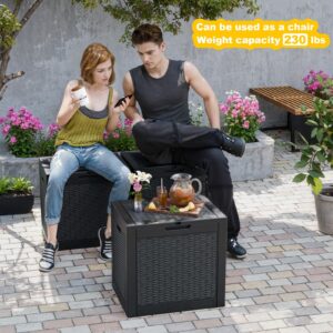 GGYI 31 Gallon Waterproof Outdoor Resin Deck Box with Lockable Lid, Stylish Wicker Pattern, Easy Assembly Features and Convenient Handles For Patio Cushion, and other Patio Furniture (Black)