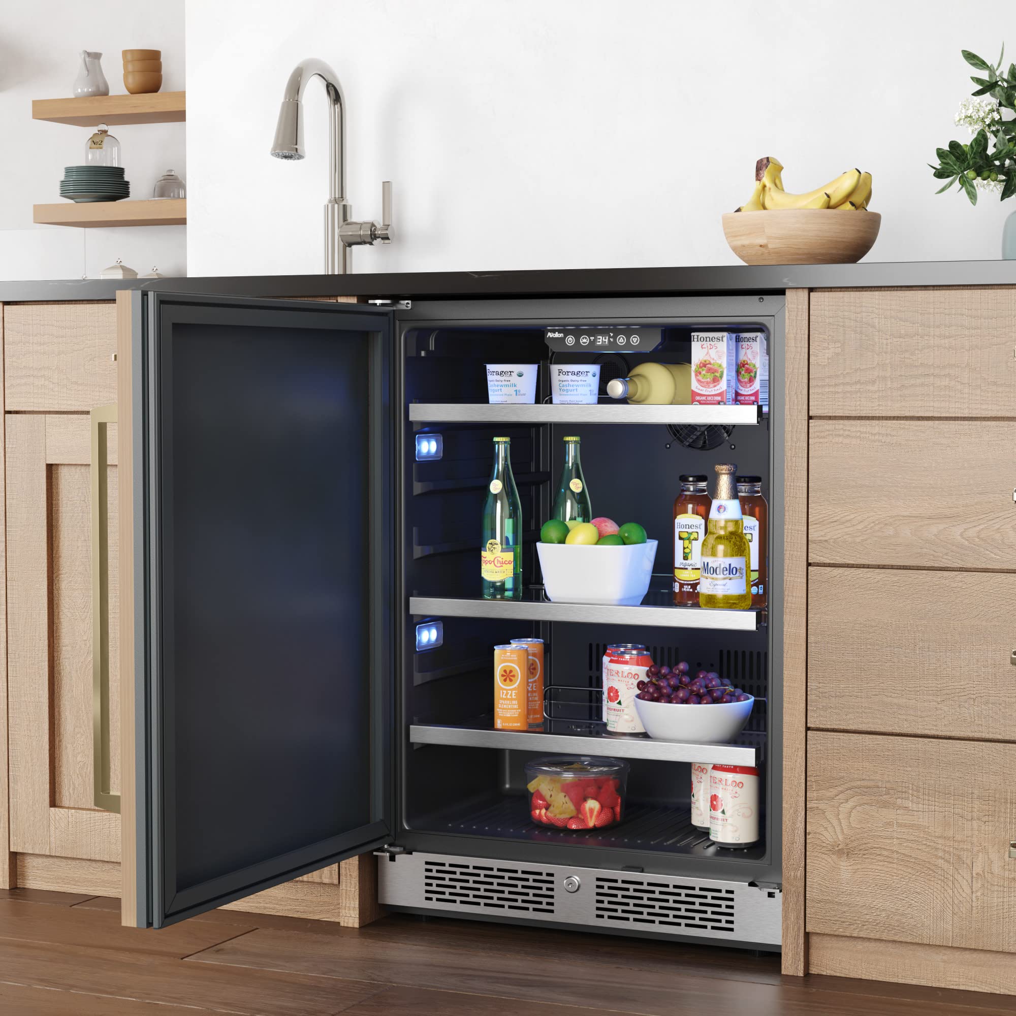 Avallon ABR241BLSS 24 Inch Wide 140 Can Energy Efficient Beverage Center with LED Lighting, Double Pane Glass, Touch Control Panel and Left Swing Door