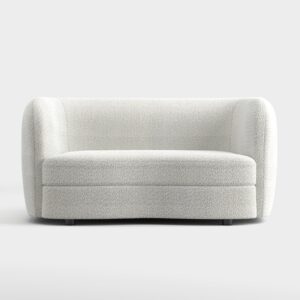 Furniture of America Nimiane Modern Boucle Loveseat Couch with Curved Arms and Wooden Legs, Comfy Fabric Upholstered Small Sofa for Living Room, Bedroom, Home Office, Off-White