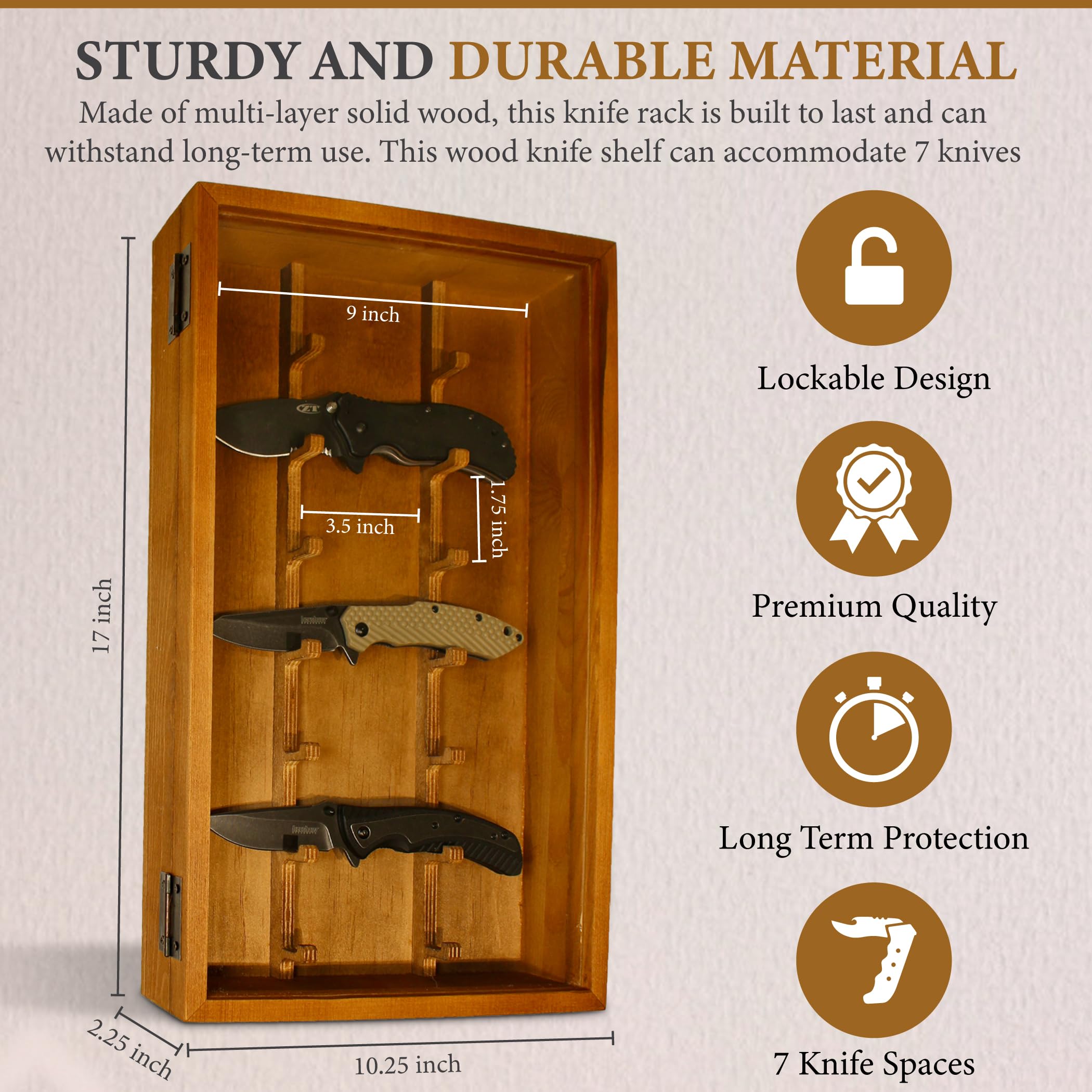 Wooden Knife Display Case with Lockable Clear Acrylic Cover - Wall Knife Display - Pocket Knife Display Case – Knife Cases for Collections - Knife Shadow Box