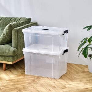 Cetomo Plastic Storage Bin Box Organizing Container with Lid and Secure Latching Buckles, Clear, 72Qt x 4, Pack of 4