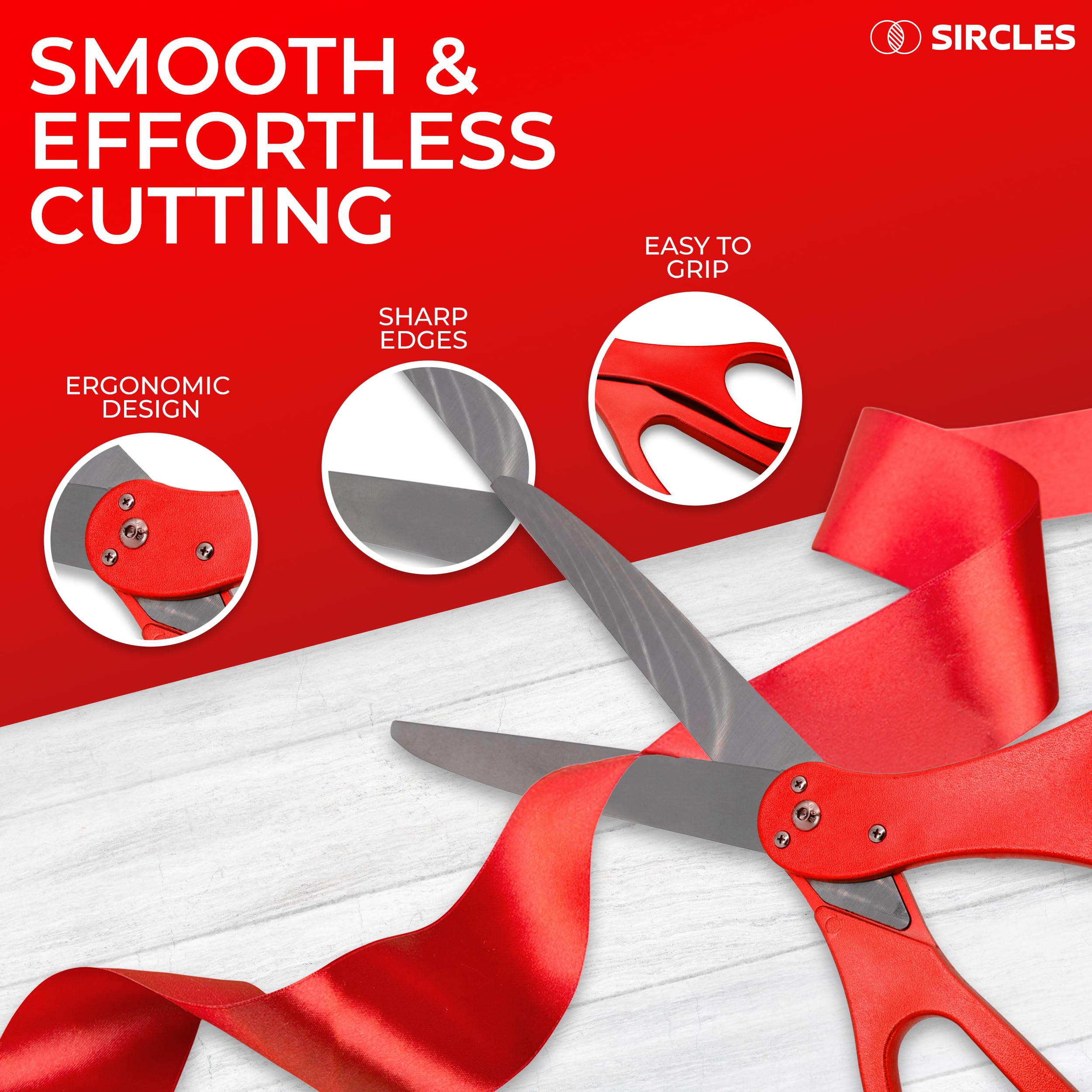 SIRCLES Grand Opening Ribbon Cutting Ceremony Kit - 25" Giant Scissors, 5yd of 4" Wide Ribbon, 10ft Banner, 8 Red & 8 White Balloons, 19 ft Banner Rope, 2 Rolls Balloon Ribbon - Grand Opening Kit